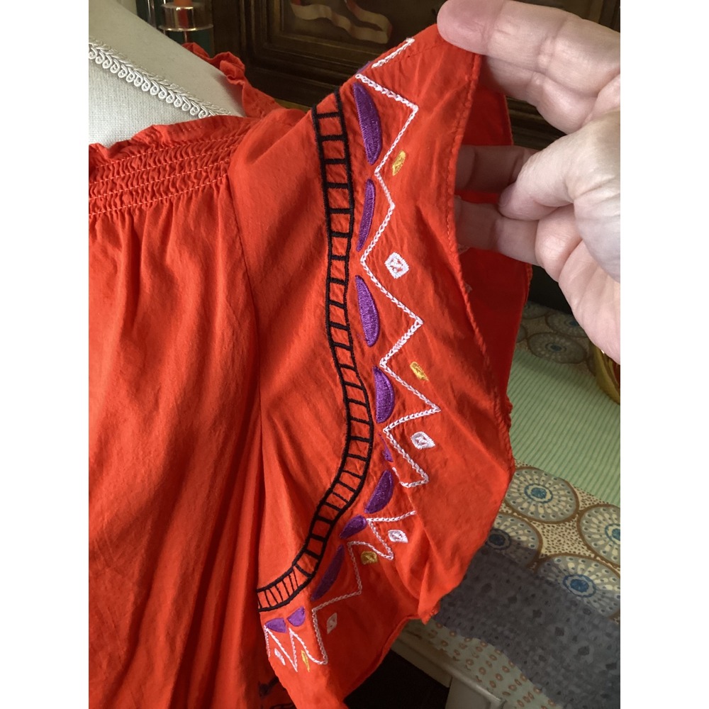 For The Republic Orange Embroidered Off Shoulder Flutter Sleeve Blouse Large - Picture 2 of 6